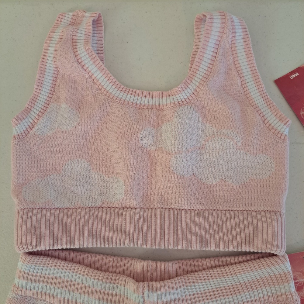 Mad Engine Cloud Knit Crop Top Womens Small Pink NWT Scoop Neck 998-160-B42